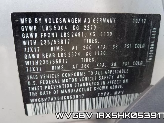 WVGBV7AX5HK053917 фото 2