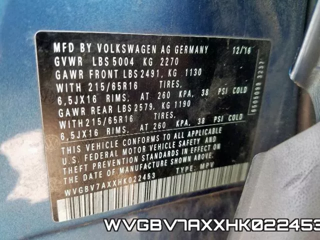 WVGBV7AXXHK022453 фото 2