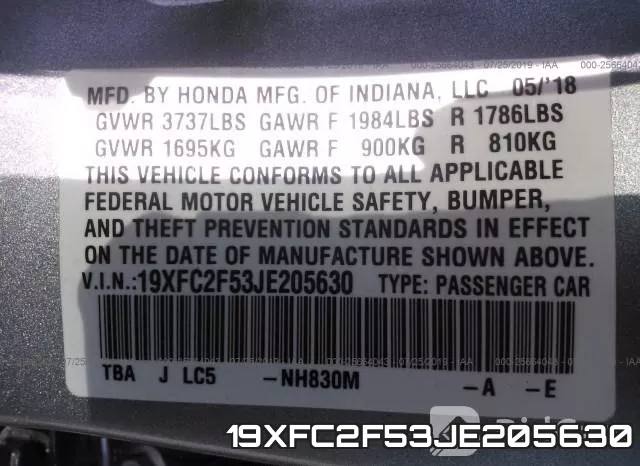 19XFC2F53JE205630 фото 10