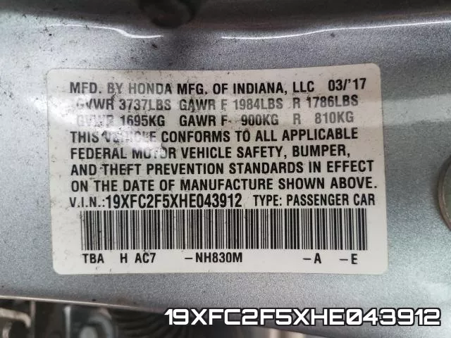 19XFC2F5XHE043912 фото 2