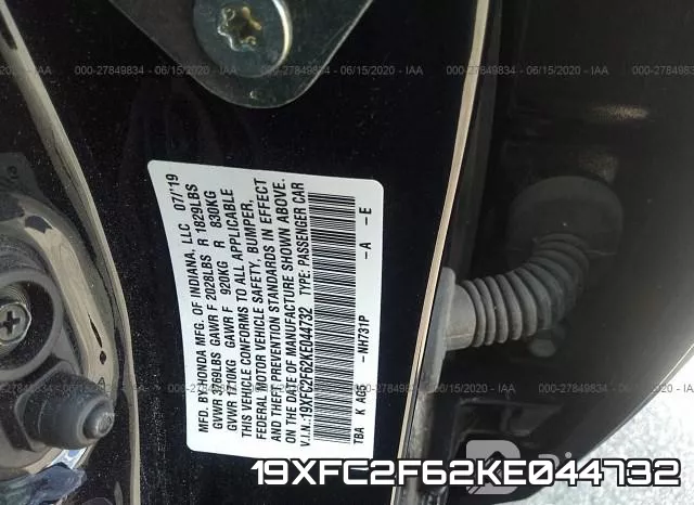 19XFC2F62KE044732 фото 10