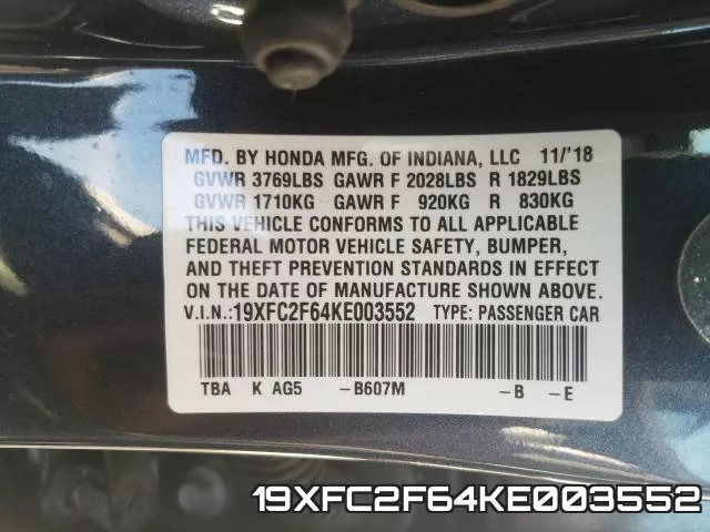 19XFC2F64KE003552 фото 2