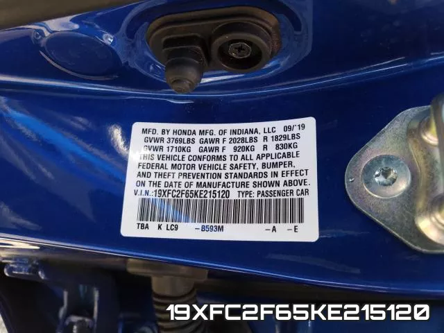 19XFC2F65KE215120 фото 2