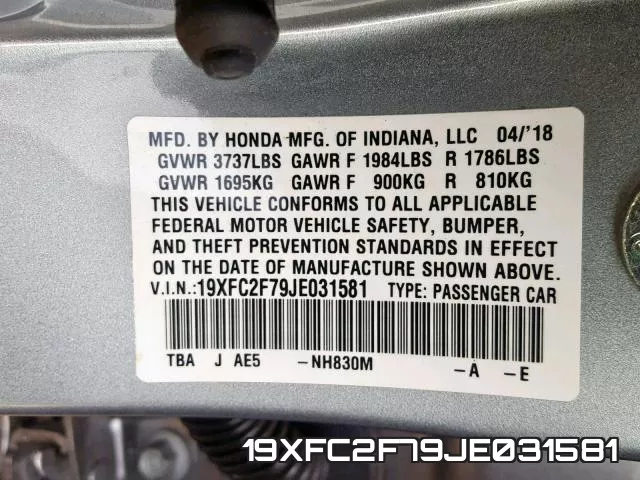 19XFC2F79JE031581 фото 2