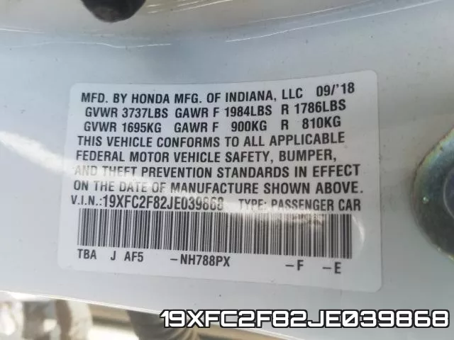 19XFC2F82JE039868 фото 2