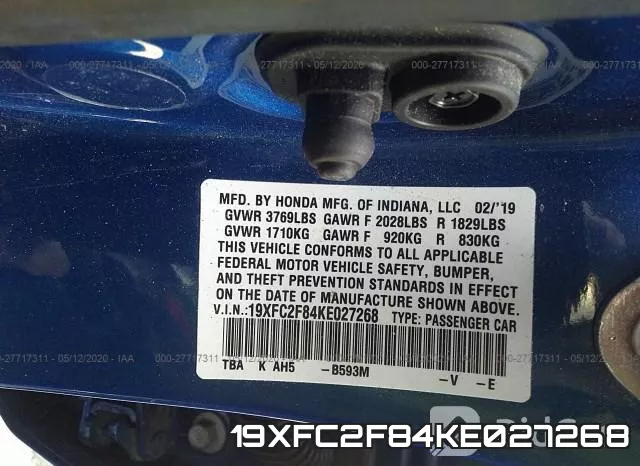 19XFC2F84KE027268 фото 10