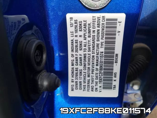 19XFC2F88KE011574 фото 2