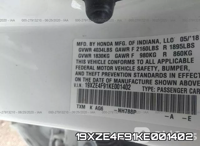 19XZE4F91KE001402 фото 10