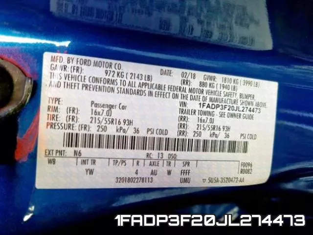 1FADP3F20JL274473 фото 2