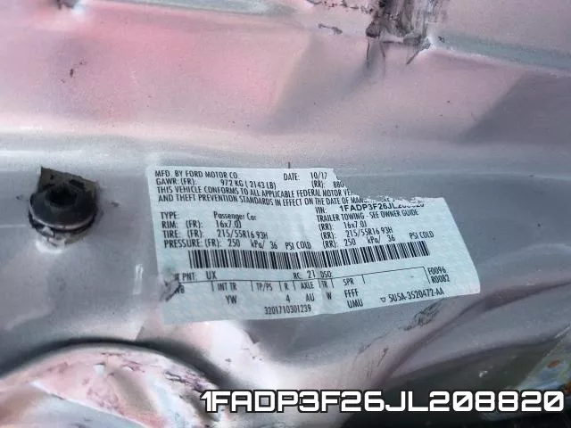 1FADP3F26JL208820 фото 2
