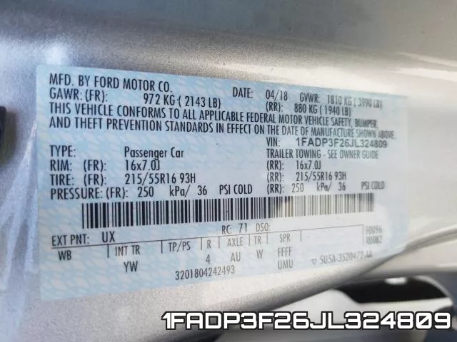 1FADP3F26JL324809 фото 2