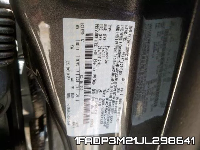 1FADP3M21JL298641 фото 2
