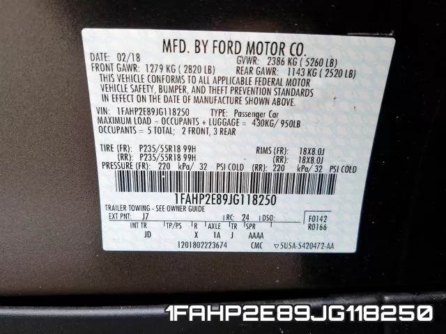 1FAHP2E89JG118250 фото 2