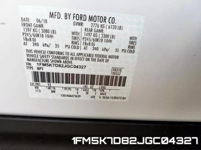 1FM5K7D82JGC04327 фото 2