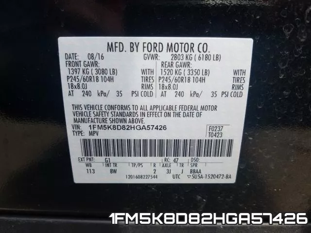1FM5K8D82HGA57426 фото 2