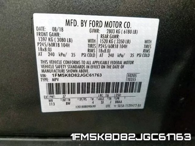 1FM5K8D82JGC61763 фото 2