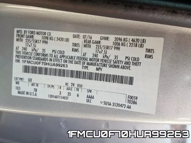 1FMCU0F70HUA99263 фото 2