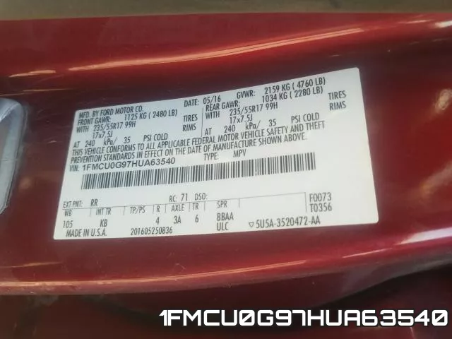 1FMCU0G97HUA63540 фото 2
