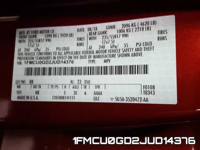 1FMCU0GD2JUD14376 фото 2