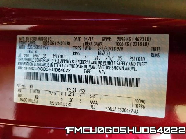 1FMCU0GD5HUD64022 фото 2