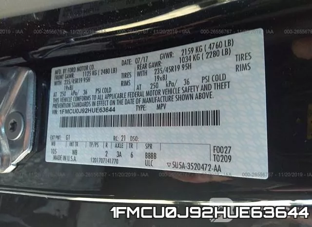 1FMCU0J92HUE63644 фото 10