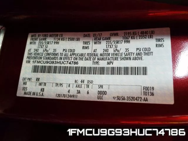 1FMCU9G93HUC74786 фото 2