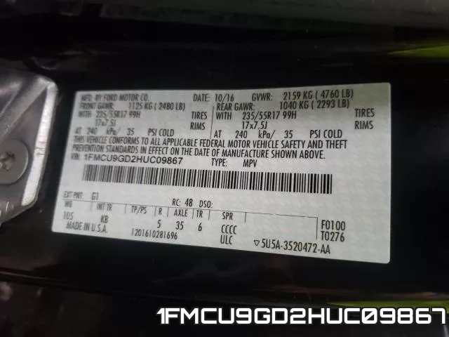 1FMCU9GD2HUC09867 фото 2