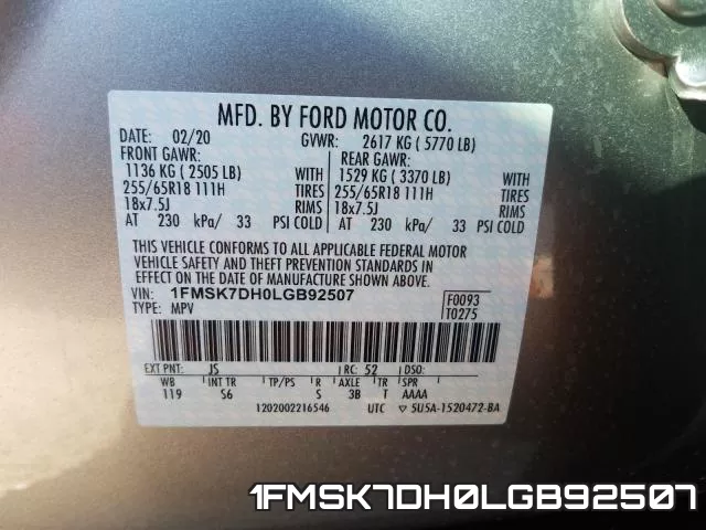 1FMSK7DH0LGB92507 фото 2