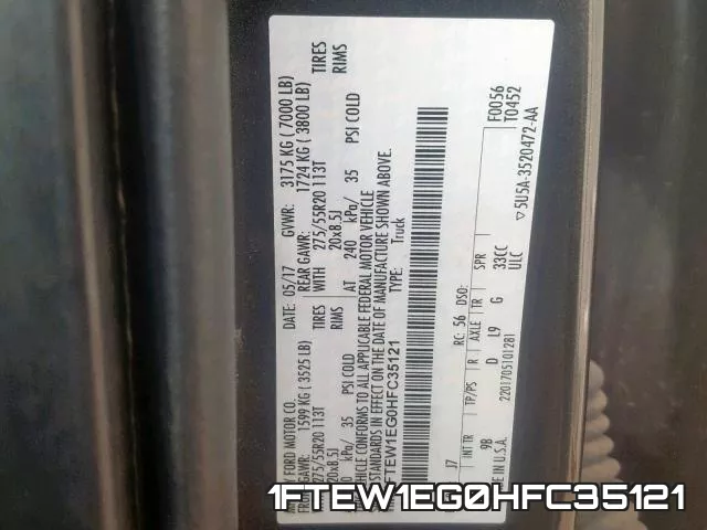 1FTEW1EG0HFC35121 фото 2