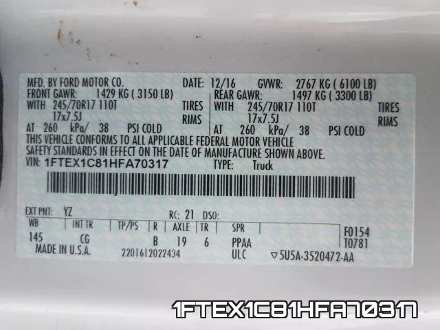 1FTEX1C81HFA70317 фото 2