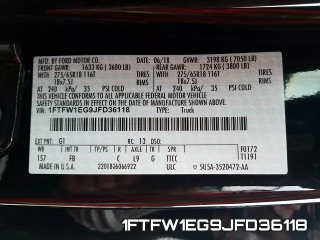 1FTFW1EG9JFD36118 фото 2