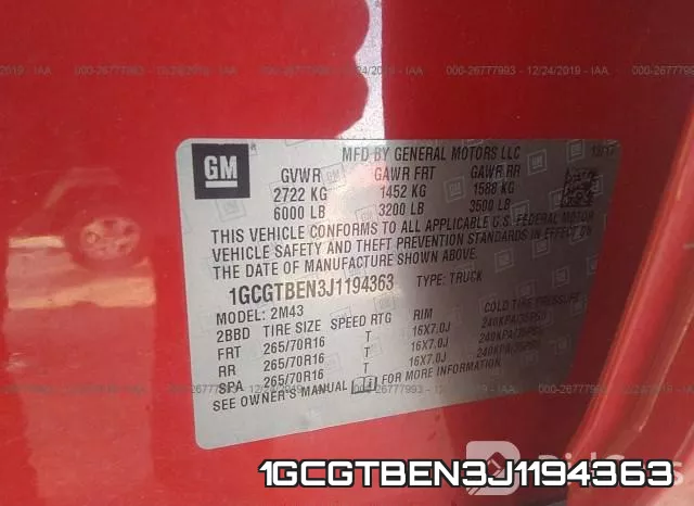 1GCGTBEN3J1194363 фото 10