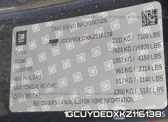 1GCUYDEDXKZ116138 фото 10