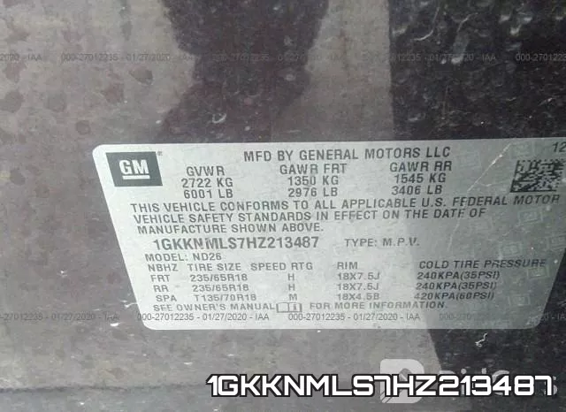 1GKKNMLS7HZ213487 фото 10