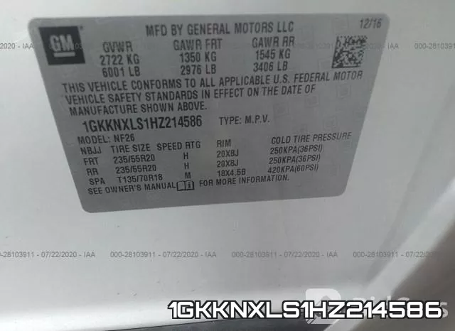 1GKKNXLS1HZ214586 фото 10
