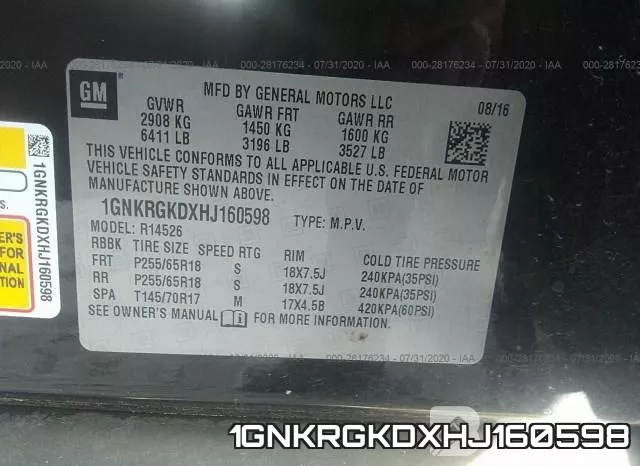 1GNKRGKDXHJ160598 фото 10