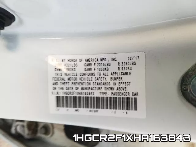 1HGCR2F1XHA163843 фото 2