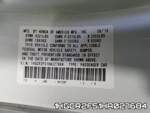 1HGCR2F51HA027684 фото 2