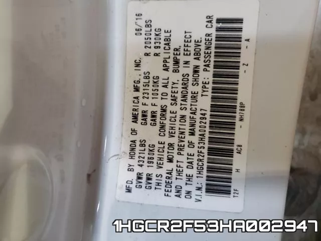 1HGCR2F53HA002947 фото 2