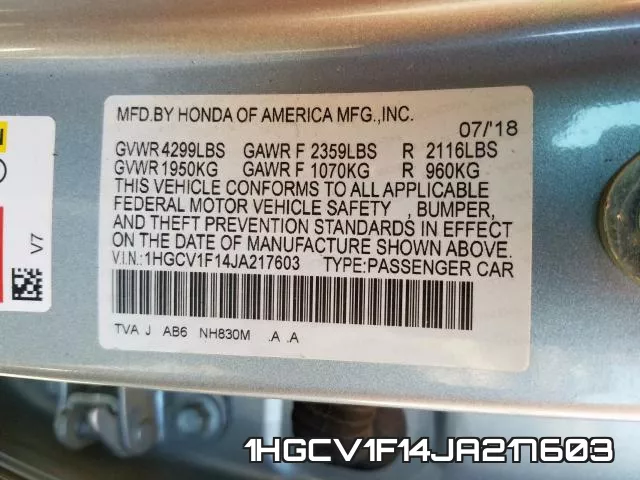 1HGCV1F14JA217603 фото 2