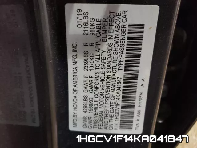 1HGCV1F14KA041847 фото 2