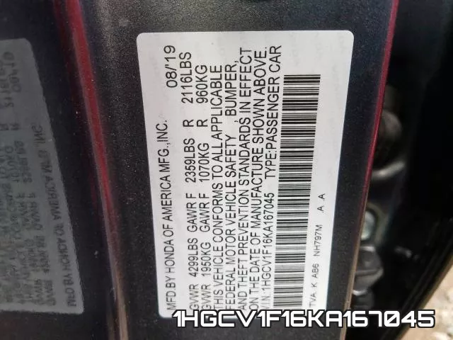 1HGCV1F16KA167045 фото 2
