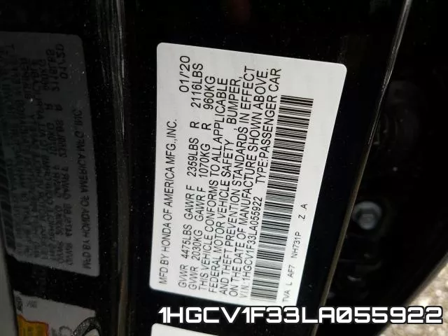 1HGCV1F33LA055922 фото 2