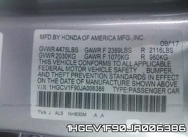 1HGCV1F90JA006386 фото 10
