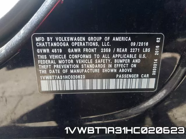 1VWBT7A31HC020623 фото 2