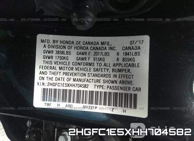 2HGFC1E5XHH704582 фото 10