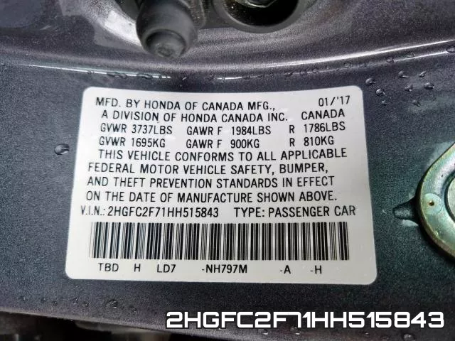 2HGFC2F71HH515843 фото 2