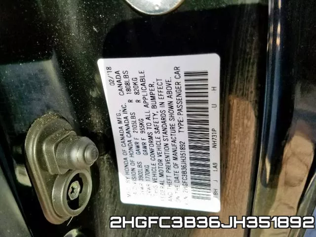 2HGFC3B36JH351892 фото 2