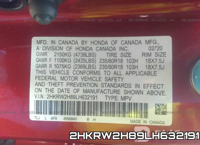 2HKRW2H89LH632191 фото 10