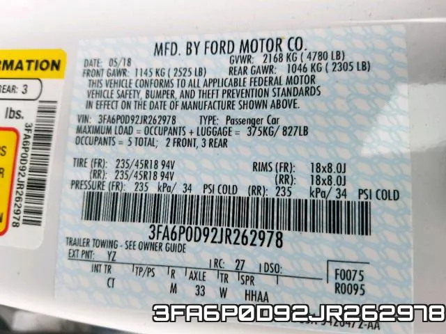 3FA6P0D92JR262978 фото 2